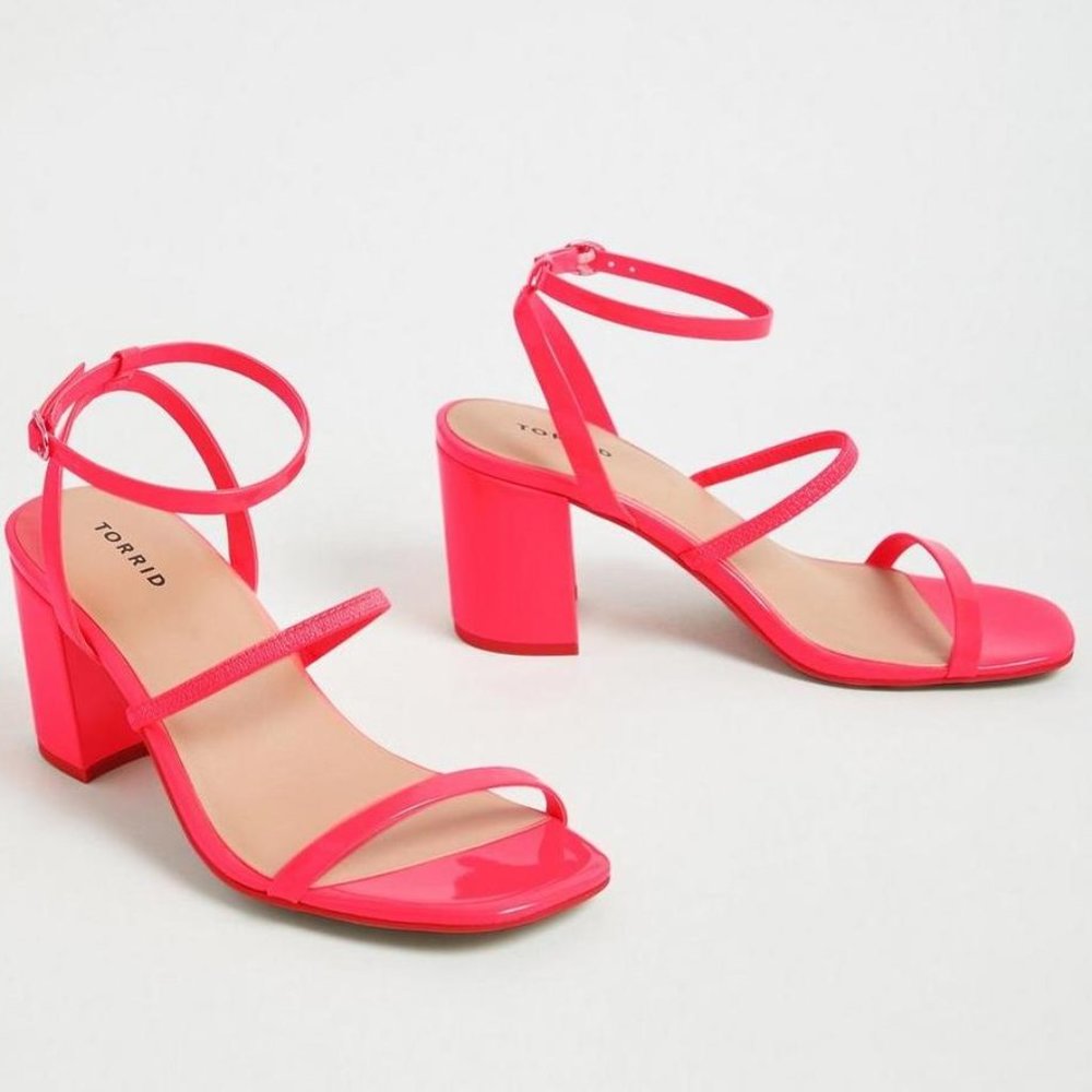 Hot Pink Faux Patent Leather Ankle Strap Block Heel (WW)